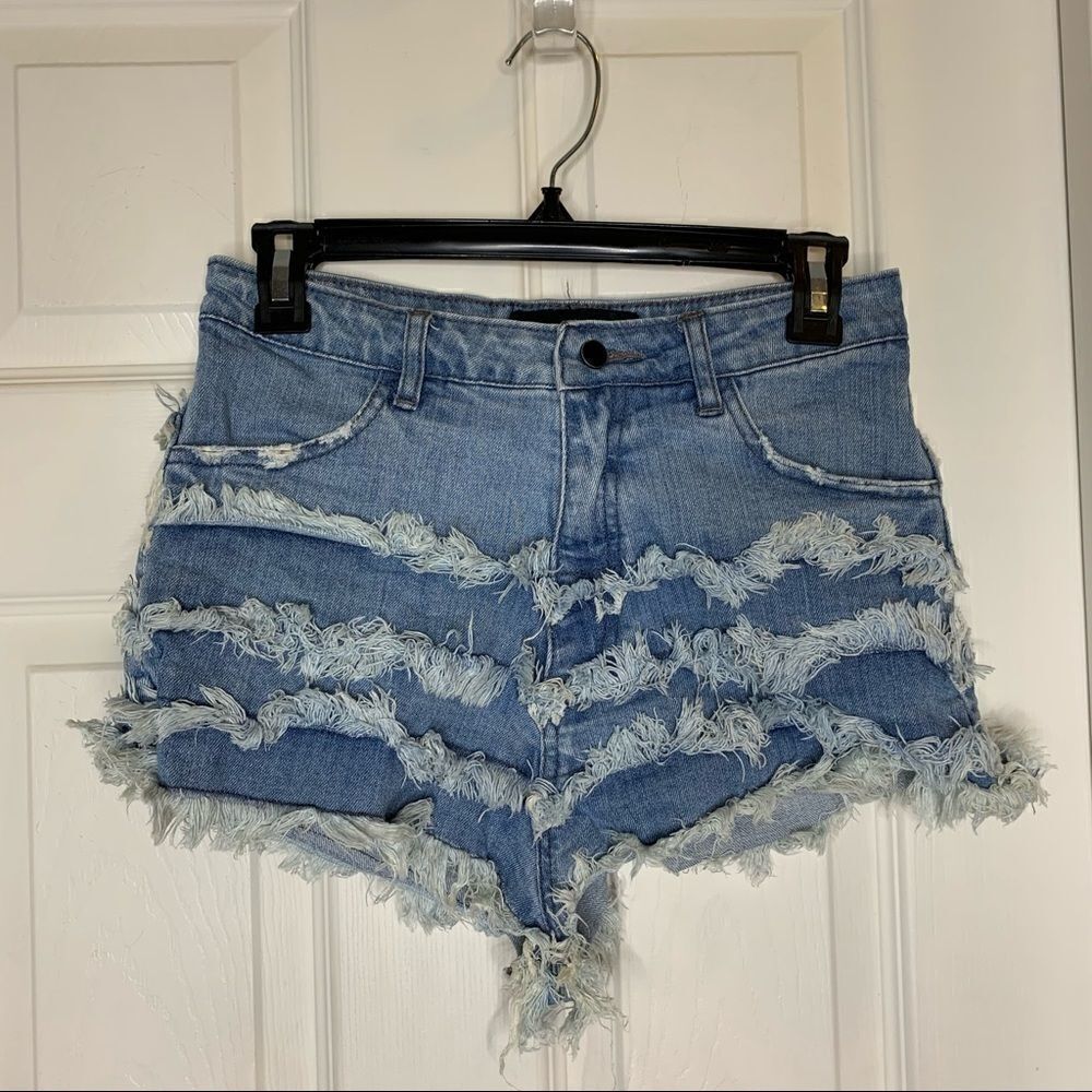 Nasty Gal Raw Hem Ruffle Denim Shorts Cheeky